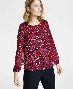 Anne Klein Women's Leopard-Print Double-Layer Blouse