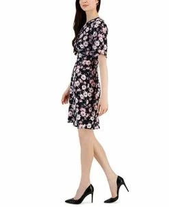 Connected Women's Floral-Print Round-Neck Sheath Dress -Clothing Shop 22996087 fpx