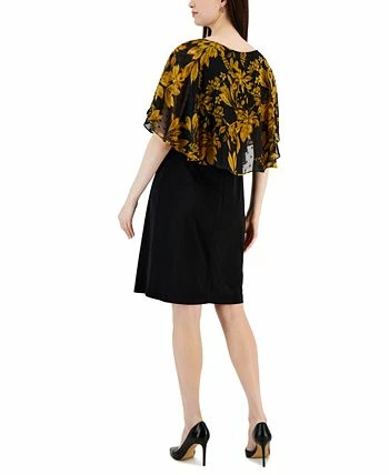 Connected Women's Flora-Print Cape-Overlay A-Line Dress 4 Connected Women's Flora-Print Cape-Overlay A-Line Dress - Image 2