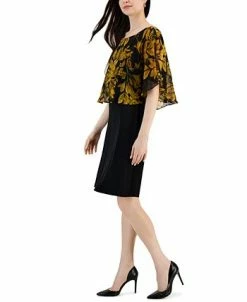 Connected Women's Flora-Print Cape-Overlay A-Line Dress 9 Connected Women's Flora-Print Cape-Overlay A-Line Dress -Clothing Shop 22996122 fpx