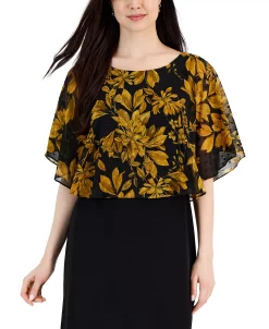 Connected Women's Flora-Print Cape-Overlay A-Line Dress 10 Connected Women's Flora-Print Cape-Overlay A-Line Dress -Clothing Shop 22996123 fpx