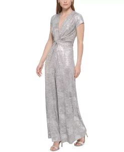 Vince Camuto Women's Metallic Twist-Front Jumpsuit 8 Vince Camuto Women's Metallic Twist-Front Jumpsuit -Clothing Shop 22996304 fpx