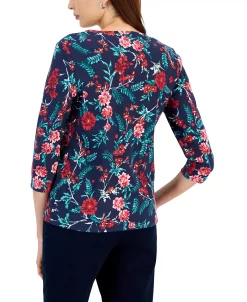Karen Scott Women's Mistletoe Boutique Printed Henley Top, Created For Macy's -Clothing Shop 22998649 fpx