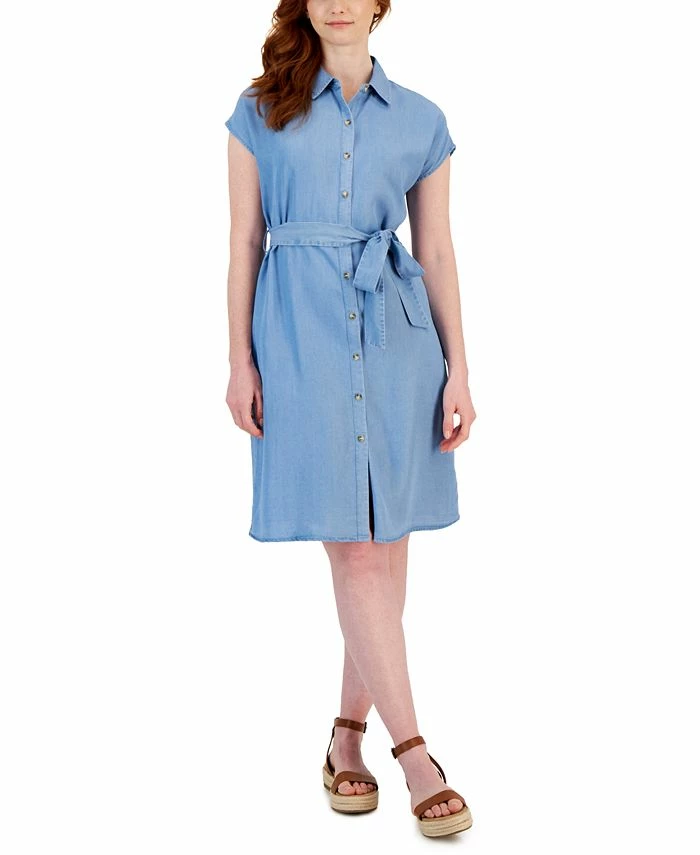 Style & Co Women's Tie-Waist Short-Sleeve Denim Shirtdress, Created For Macy's 3 Style & Co Women's Tie-Waist Short-Sleeve Denim Shirtdress, Created For Macy's
