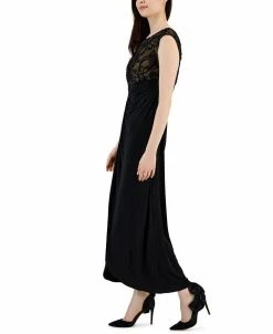 Connected Women's Soutache Lace Cap-Sleeve Faux-Wrap Gown -Clothing Shop 23019104 fpx