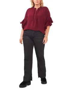 Vince Camuto Plus Size Ruffle Sleeve Henley Blouse -Clothing Shop 23024051 fpx