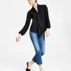 Bar III Women's Tie Neck Cinched Sleeve Blouse, Created For Macy's