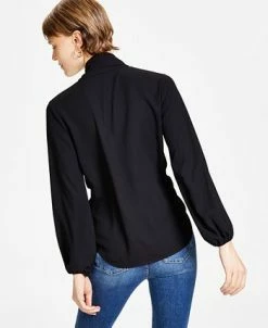 Bar III Women's Tie Neck Cinched Sleeve Blouse, Created For Macy's -Clothing Shop 23033370 fpx