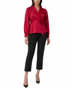 Adrianna Papell Women's Shawl-Collar Tie-Waist Wrap Shirt -Clothing Shop 23033720 fpx
