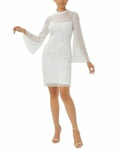 Adrianna Papell Women's Embellished Sheer-Sleeve Shift Dress