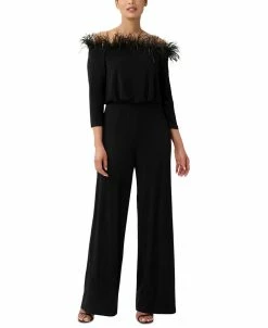 Adrianna Papell Women's Feather-Trim Wide-Leg Jumpsuit