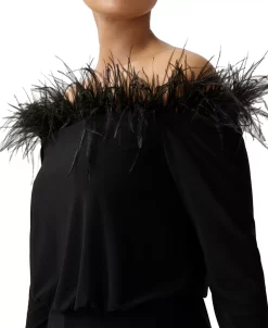 Adrianna Papell Women's Feather-Trim Wide-Leg Jumpsuit -Clothing Shop 23034309 fpx