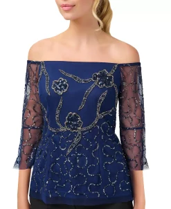 Adrianna Papell Women's Off-The-Shoulder Embellished Blouse 8 Adrianna Papell Women's Off-The-Shoulder Embellished Blouse -Clothing Shop 23034532 fpx