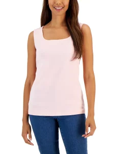 Karen Scott Quare-Neck Cotton Tank Top, Created For Macy's -Clothing Shop 23034879 fpx