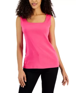 Karen Scott Quare-Neck Cotton Tank Top, Created For Macy's -Clothing Shop 23034882 fpx