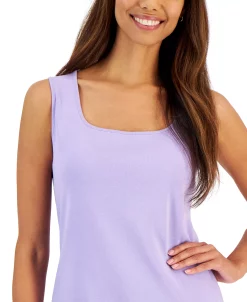 Karen Scott Quare-Neck Cotton Tank Top, Created For Macy's -Clothing Shop 23034892 fpx