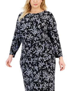 Kasper Plus Size Floral Faux-Wrap Pullover Dress 10 Kasper Plus Size Floral Faux-Wrap Pullover Dress -Clothing Shop 23046007 fpx