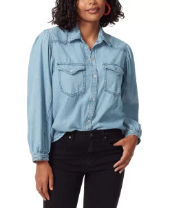 Sam Edelman Women's Farah Puff-Sleeve Denim Shirt -Clothing Shop 23048933 fpx