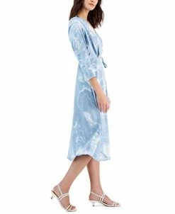Alfani Women's Printed 3/4-Sleeve Midi Satin Wrap Dress, Created For Macy's -Clothing Shop 23087632 fpx
