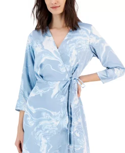 Alfani Women's Printed 3/4-Sleeve Midi Satin Wrap Dress, Created For Macy's -Clothing Shop 23087633 fpx