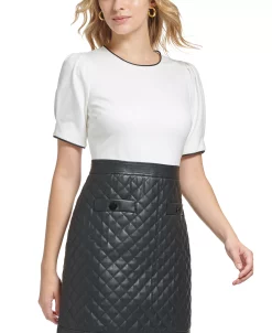 Karl Lagerfeld Paris Women's Mixed-Media Sheath Dress -Clothing Shop 23100626 fpx