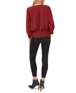 Vince Camuto Printed Smocked-Hem Peasant Top -Clothing Shop 23101371 fpx