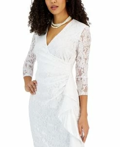 Kasper Women's Lace Ruched Cascading Ruffle Maxi Dress -Clothing Shop 23109674 fpx