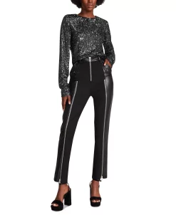 Steve Madden Women's Carson Mixed-Media Zipper-Trim Pants -Clothing Shop 23136863 fpx