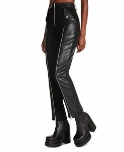 Steve Madden Women's Carson Mixed-Media Zipper-Trim Pants -Clothing Shop 23136867 fpx