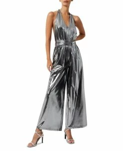 French Connection Women's Ronja Liquid Metallic Backless Wide-Leg Jumpsuit