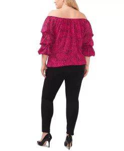 Vince Camuto Plus Size Off-The-Shoulder Bubble-Sleeve Printed Blouse -Clothing Shop 23149444 fpx
