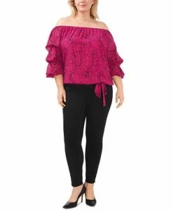 Vince Camuto Plus Size Off-The-Shoulder Bubble-Sleeve Printed Blouse -Clothing Shop 23149446 fpx