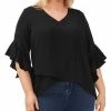 Vince Camuto Plus Size V-Neck Flutter Sleeve Crossover Hem Top -Clothing Shop 23149477 fpx