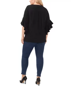 Vince Camuto Plus Size V-Neck Flutter Sleeve Crossover Hem Top -Clothing Shop 23149479 fpx