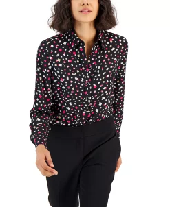 Anne Klein Women's Printed Button-Front Blouse -Clothing Shop 23151340 fpx