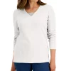 Karen Scott Women's Long Sleeve Lace Inset V-Neck, Created For Macy's