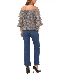 Vince Camuto Women's Printed Off-the-Shoulder Bubble-Sleeve Blouse -Clothing Shop 23186076 fpx