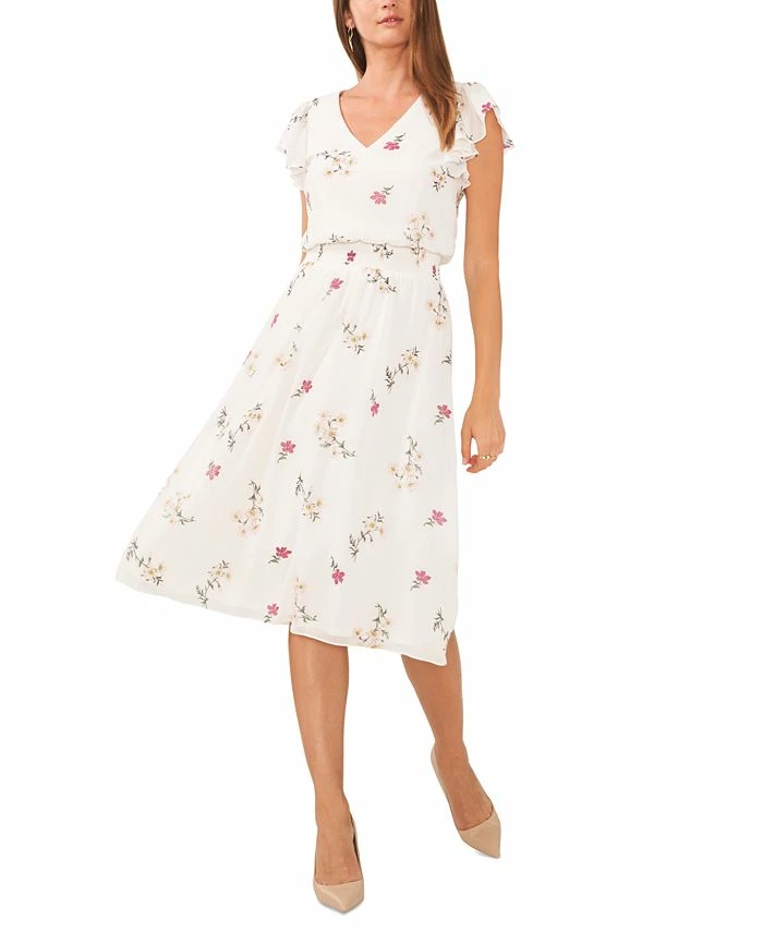 Vince Camuto Women's Printed V-Neck Ruffled-Sleeve Dress 3 Vince Camuto Women's Printed V-Neck Ruffled-Sleeve Dress