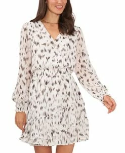 Vince Camuto Women's Printed Surplice Ruffled Dress -Clothing Shop 23186151 fpx