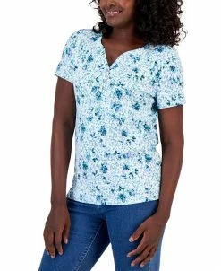 Karen Scott Women's Santa Ana Winds Printed Henley Top, Created For Macy's