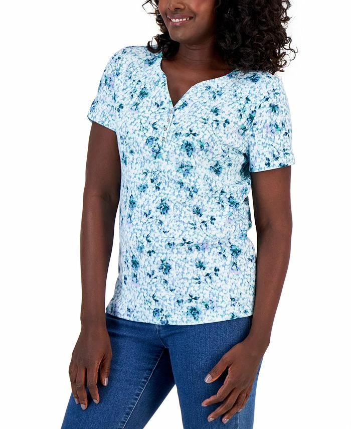 Karen Scott Women's Santa Ana Winds Printed Henley Top, Created For Macy's 3 Karen Scott Women's Santa Ana Winds Printed Henley Top, Created For Macy's