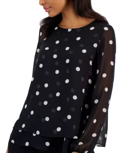 Anne Klein Women's Chiffon Long-Sleeve Double-Layer Blouse -Clothing Shop 23206623 fpx