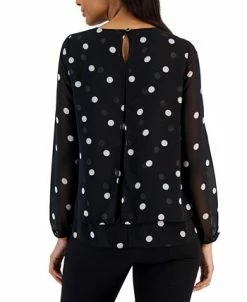 Anne Klein Women's Chiffon Long-Sleeve Double-Layer Blouse -Clothing Shop 23206624 fpx