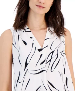 Alfani Women's Printed Satin Sleeveless V-Neck Top, Created For Macy's -Clothing Shop 23214493 fpx