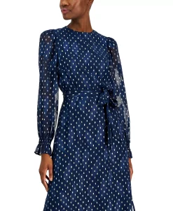 Anne Klein Women's Printed Tie-Waist Midi Dress 10 Anne Klein Women's Printed Tie-Waist Midi Dress -Clothing Shop 23220201 fpx