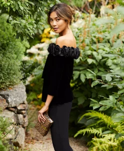 Adrianna Papell Women's Velvet Ruffled Off-The-Shoulder Top -Clothing Shop 23220486 fpx