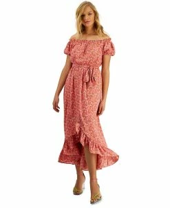 Bar III Women's Off-The-Shoulder Printed Puff-Sleeve Maxi Dress, Created For Macy's