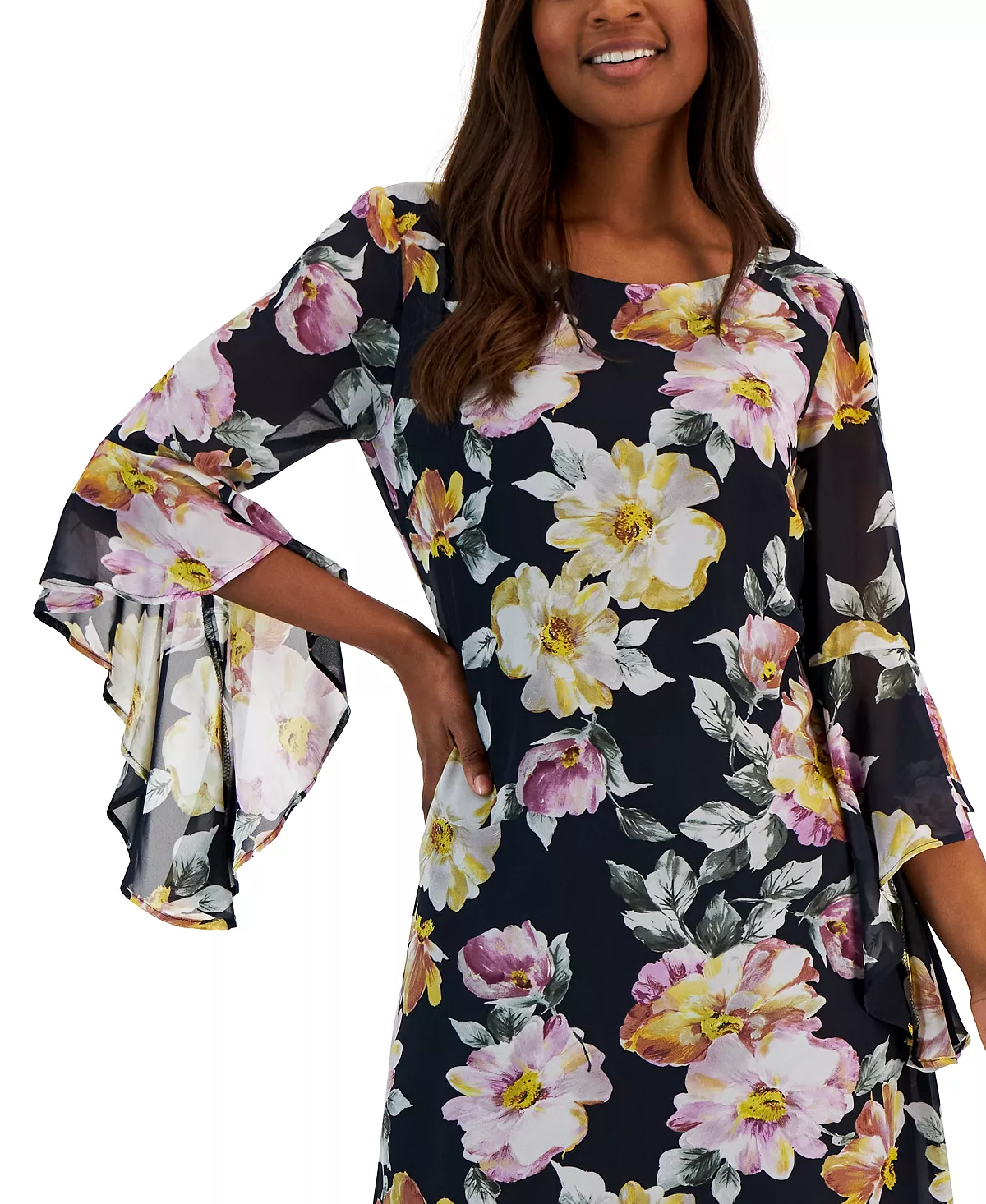 Connected Women's Floral-Print Ruffle-Sleeve Dress 6 Connected Women's Floral-Print Ruffle-Sleeve Dress - Image 4