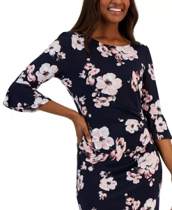 Connected Women's Floral-Print Flared-Sleeve Sheath Dress -Clothing Shop 23220735 fpx