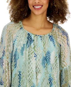JM Collection Women's Glowing Reptile-Print Top, Created For Macy's -Clothing Shop 23252529 fpx